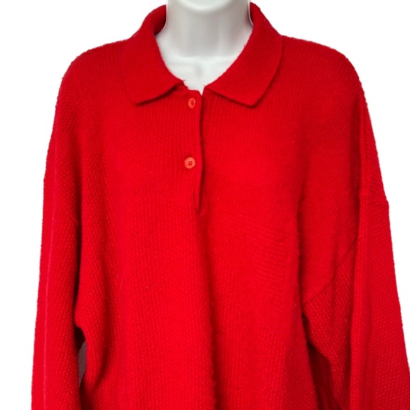 DANIEL HECHTER Sweater Pullover Henley Collar Bright Red Wool Blend Size M - Picture 2 of 7